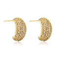 Luxurious 18K gold plated C-shaped stud earrings with sparkling champagne zircon pavé - Gold C-Shape Zirconia Studs