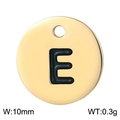 Polished 10mm golden stainless steel round charm featuring a black enamel letter E pendant - Letter E Gold (KLJ1382-Z)