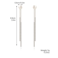 Silver rhinestone long tassel chain earrings with white bead stud for women 8.6cm - Silver Pearl Rhinestone Tassel