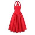 Elegantes rotes Midikleid mit Neckholder, hoher Taille und voluminösem Faltenrock - XS / Rot