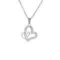 Silver double heart pendant necklace with shimmering cubic zirconia inlays - Conjoined Large & Small Heart - Steel Color