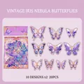 Set di 20 adesivi a farfalla PET Iris Nebula con finitura laser oro per scrapbooking DIY - Nebulosa Iris Farfalla Viola (20 pezzi)