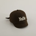 Close-up of deep brown kids baseball cap with premium NwDie 3D letter embroidery detail - 48-50cm / Brown