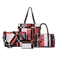 Red and black checkered 5-piece women handbag set including tote and wallet in PU leather - Red
