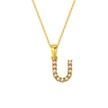 18K gold plated stainless steel necklace with letter U pendant and white pearls - Letter U (S-P149-U)