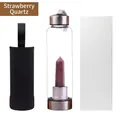 Strawberry quartz hexagonal crystal energy glass water bottle with black sleeve and white gift box - Strawberry Quartz Bottle