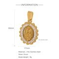 Gouden Our Lady of Guadalupe hanger van 316L roestvrij staal met witte zirkonia stenen - Bloemrand Maagd Maria Ovale Hanger