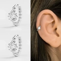 Silver geometric cubic zirconia hoop earrings with crown-set sparkling round main stone - CC150-1 / Platinum+8mm