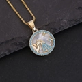 Macro detail of 18K gold Aquarius zodiac pendant with blue beads and shell inlay - 11#Aquarius
