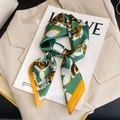 Elegant emerald green silk scarf with large white floral print and yellow hem detailing - Silk Scarf 80 / 65