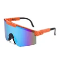 Sporty cycling sunglasses with aurora polarized lenses and orange black speckled frame - C25 Orange Black Splatter