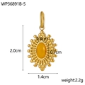 Detailed dimensions of gold stainless steel oval pendant with inlaid yellow gemstone - Gold/Yellow Stone