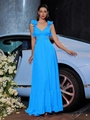 Robe longue en mousseline bleu clair avec découpes à la taille et volants aux épaules - XS / Bleu