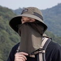 Cappello da sole a tesa larga con maschera facciale e protezione collo verde militare - Verde Militare