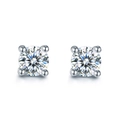 Detailed macro view of round-cut sparkling cubic zirconia earrings with four-prong silver setting - Four-prong Stud Earrings [5mm] Led-31