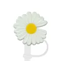 Daisy shaped silicone straw cover with white petals and yellow center for dust protection - 1704-47 White Daisy