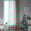Red and green plaid Christmas curtain with decorative tassels and textured fabric - Red Green Plaid Rod Pocket / 150x45cm