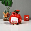 Christmas snowman drawstring gift bag made of soft red velvet fabric for holiday treats - Green Rim Snowman