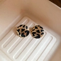 Boucles d'oreilles boules vintage à motif léopard doré et noir pour femmes - 15# Boucles d'Oreilles Clous Rondes Plissées Motif Léopard (Tige en Argent)