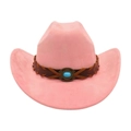 Chapeau de cowboy rose en feutre avec ruban tressé marron et pierre turquoise - Taille unique / Vieux Rose (Corde Croisée)