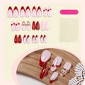 Unghie finte a mandorla di lusso con strass, stampa ciliegie e design French tip - Stile Ciliegia 24 Pezzi/Scatola (2XB1-13917)