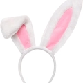 Plush bunny ear headband in white and pink for Easter party costume accessories - Medium White Bunny Ear Headband