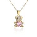 Collier pendentif ours en or avec pierre de cœur rose et zircons scintillants - Cœur Rose