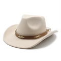 British style wool felt western cowboy hat in beige with decorative leather band - M (56-58cm) / Beige