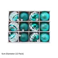Set of 12 mint green Christmas tree ornaments with glitter and snowflake patterns, 6cm - Peacock Blue (6cm)