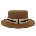 Cappello boater marrone in lana con nastro a righe per l'autunno e l'inverno - Taglia Unica 58cm Circonferenza / Cammello Scuro