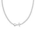 Collana a catena cubana argento con pendenti a cuore e croce in stile francese - N305154-Catena Cubana con Cuore e Croce Argento