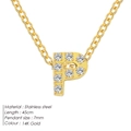 14K gold plated stainless steel initial P necklace with zircon inlay and 45cm cable chain - Letter P / Gold