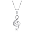 Silver treble clef pendant necklace with white zircon and delicate box chain - Xl-12 [with Chain]