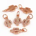Set of six rose gold cactus charms with micro-pave white cubic zirconia stones - Cactus Model A / Rose Gold (White Zircon)