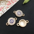 Golden evil eye leaf charms with blue enamel and sparkling rhinestones for DIY jewelry - KC Gold Evil Eye 18x12mm