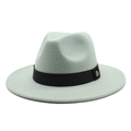 Detail of mint green wool fedora hat with black ribbon and golden M metal emblem - M (56-58cm) / Mint Green