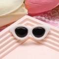 Miniature white resin cat-eye sunglasses with black lenses for DIY doll accessories - White