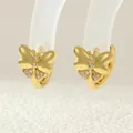Macro view of gold-plated butterfly earrings featuring sparkling zircon and a hoop closure - ER0673-A (Gold Butterfly)