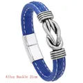 Mens blue braided leather bracelet with infinity knot and silver alloy magnetic clasp 21cm - 21cm / Blue