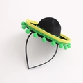 Mini Mexican black felt sombrero headband with yellow brim and green pom poms - Black Felt-Green Pompoms-Headband