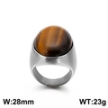 Men's titanium steel ring featuring a large round tiger eye stone in a silver setting - US 7 / Silver Band Tiger Eye Style (KR89010-K)