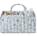 Foldable baby diaper caddy organizer with blue floral pattern and handle storage - 38.1*25.4*17.8cm / Print Blue