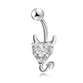 Devil heart belly button ring in surgical steel with clear heart-shaped zircon stone - Steel Evil Heart-JE0053