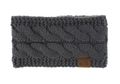 Gros plan sur un bandeau d'hiver gris foncé avec un petit patch en cuir brun MOK. - Gris foncé