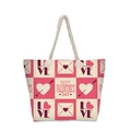 Detail view of Valentine's Day canvas tote with cotton rope handles and love prints - Pink Checkerboard Valentine Style (jiayingstb17)