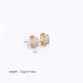 Detailed view of gold plated cubic zirconia hoop earrings with 14mm height dimensions - Wide Pave Set Style (B7-04)