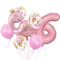 Pink crown dinosaur foil balloon set with large number 6 for 6th birthday party decor - Pink Crown Dinosaur, Number 6, Sequin Balloon, Latex Balloon