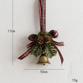 Christmas bell pendant with pine cones, pine needles and red-green plaid ribbon bow - Style F-Red Green Plaid Bow Bronze Bell