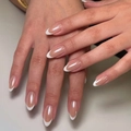 Classic white French tip almond press-on nails with a glossy nude base finish - 30Pcs with 1g Glue / French White (Glue Style)