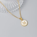 18K gold stainless steel necklace with round shell pendant featuring letter M engraving - Letter M Style / Gold
